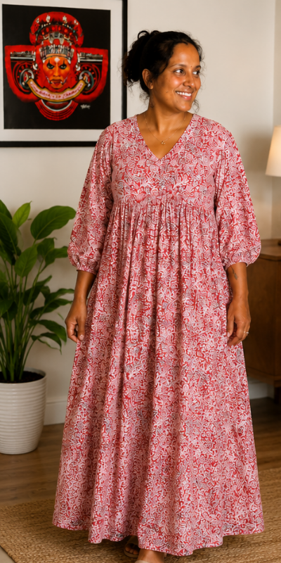 Brick Red Floral Print Feeding Dress